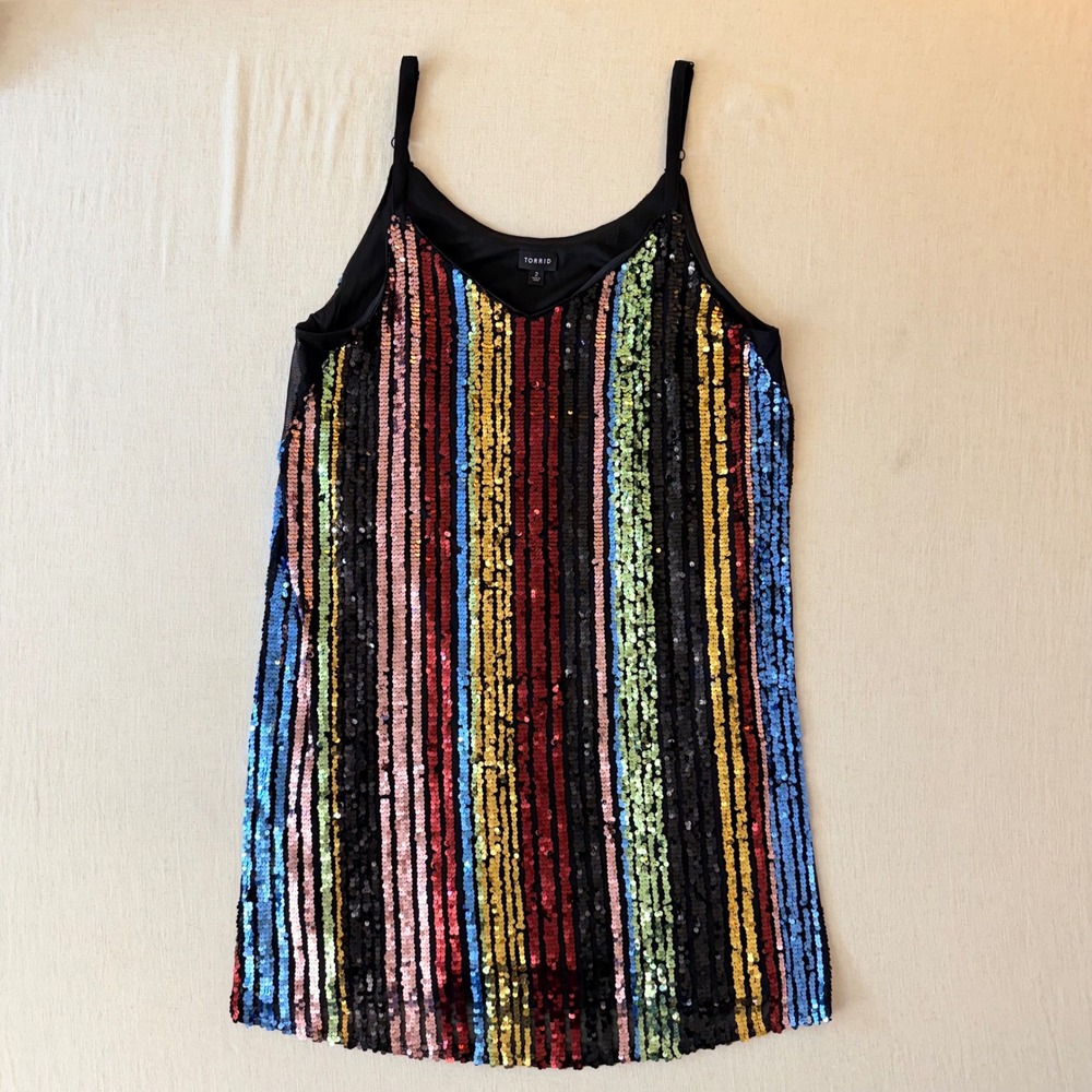 Torrid Disco Rainbow Sequin Trapeze Mini Party Dress Plus Size 2 - Picture 2 of 12